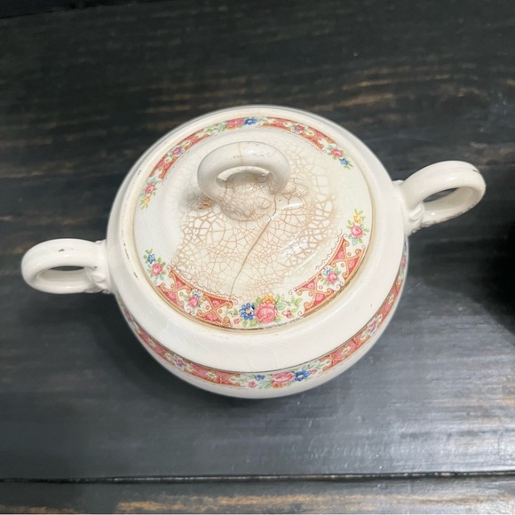 Antique Crown Potteries Co Creamer and Sugar Bowl Set  Pink Floral Design - Picture 8 of 16